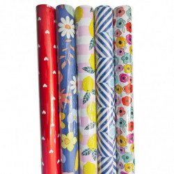 Tradineur - Pack de 5 rollos de papel de regalo, modelo Todo Año, Ref. 02625, láminas para envolver regalos de cumpleaños, Navid