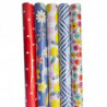 Tradineur - Pack de 5 rollos de papel de regalo, modelo Todo Año, Ref. 02625, láminas para envolver regalos de cumpleaños, Navid