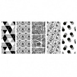 Tradineur - Pack de 5 rollos de papel de regalo, modelo Black & White, láminas para envolver regalos de cumpleaños, Navidad, 70