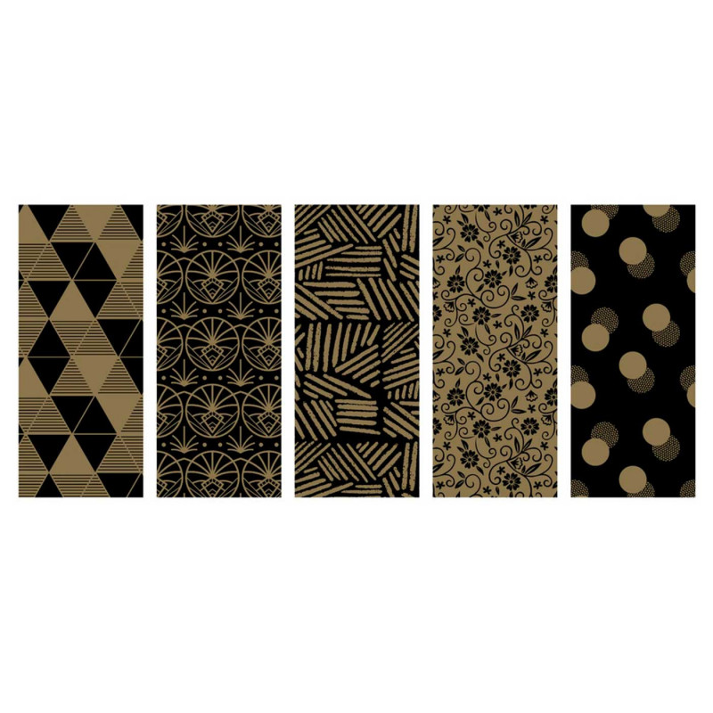 Tradineur - Pack de 5 rollos de papel de regalo, modelo Black & Gold, láminas para envolver regalos de cumpleaños, Navidad, 70 x Tradineur - Pack de 5 rollos de papel de regalo, modelo Black & Gold, láminas para envolver regalos de cumpleaños, Navidad, 70 x