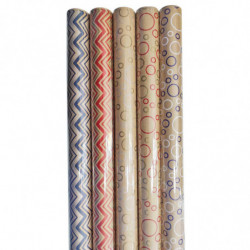 Tradineur - Pack de 5 rollos de papel kraft de regalo, modelo Zig Zag y Burbujas, láminas para envolver regalos de cumpleaños, N