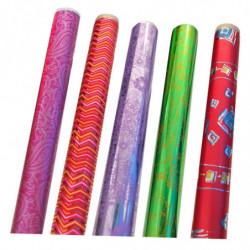 Tradineur - Pack de 5 rollos de papel de regalo metalizado, modelo Todo Año, láminas para envolver regalos de cumpleaños, Navida