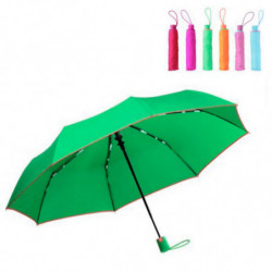 Tradineur - Paraguas plegable liso de mujer, poliéster, mango corto de goma, automático, antiviento, 8 varillas de fibra, ligero