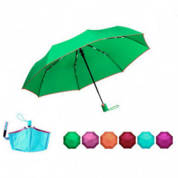 Tradineur - Paraguas plegable liso de mujer, poliéster, mango corto de goma, automático, antiviento, 8 varillas de fibra, ligero