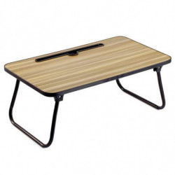 Tradineur - Mesa auxiliar plegable con ranura, madera y metal, bandeja para cama con patas, máx. 10 kg, desayuno, oficina - 52,5