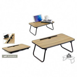 Tradineur - Mesa auxiliar plegable con ranura, madera y metal, bandeja para cama con patas, máx. 10 kg, desayuno, oficina - 52,5