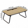 Tradineur - Mesa auxiliar plegable con ranura, madera y metal, bandeja para cama con patas, máx. 10 kg, desayuno, oficina - 52,5