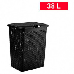 Tradineur - Cesto rattan para ropa sucia con tapa y asas, pongotodo de plástico, cubo para colada, imitación de mimbre, fabricad