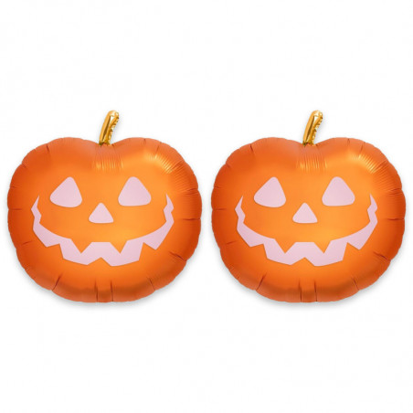 Tradineur - Pack de 2 Globos de Calabaza Sonriente - Fabricado en Foil - Incluye Inflador Sostenible - Hinchable con helio - Dec