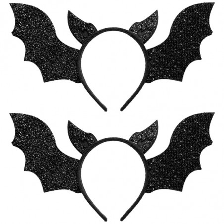 Tradineur - Pack de 2 Diademas de Murciélago - Fabricado en Plástico y Poliéster - Complemento para carnaval, Halloween, cosplay