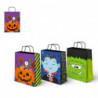 Tradineur - Pack de 3 bolsas de papel con asas para regalos, modelo Halloween, dulces, caramelos, fiestas, decoración festiva -