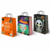 Tradineur - Pack de 3 bolsas de papel con asas para regalos, modelo Truco o Trato, dulces, caramelos, fiestas, decoración festiv