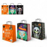 Tradineur - Pack de 3 bolsas de papel con asas para regalos, modelo Truco o Trato, dulces, caramelos, fiestas, decoración festiv