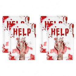 Tradineur - Pack de 4 bandejas de cartón decoradas con manchas de sangre, Help, biodegradables y reciclables, fiestas, decoració