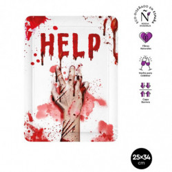 Tradineur - Pack de 4 bandejas de cartón decoradas con manchas de sangre, Help, biodegradables y reciclables, fiestas, decoració
