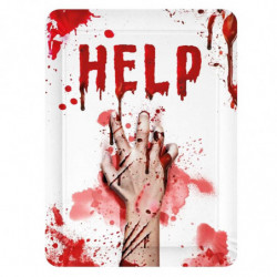 Tradineur - Pack de 4 bandejas de cartón decoradas con manchas de sangre, Help, biodegradables y reciclables, fiestas, decoració