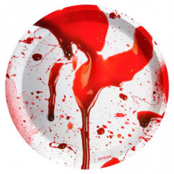 Tradineur - Pack de 24 Platos para postre de Halloween - Diseño de Sangre - Totalmente desechable y Reciclables - Ø 17 cm 