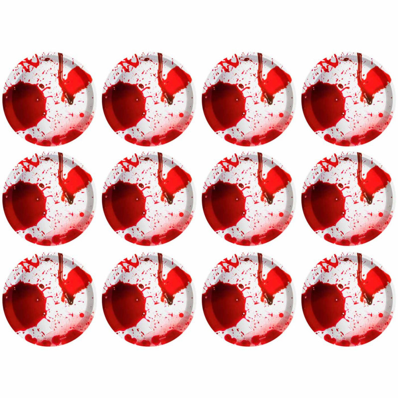 Tradineur - Pack de 12 Platos llanos para postre de Halloween - Diseño de Sangre - Totalmente desechable y Reciclables - Ø 23 cm Tradineur - Pack de 12 Platos llanos para postre de Halloween - Diseño de Sangre - Totalmente desechable y Reciclables - Ø 23 cm