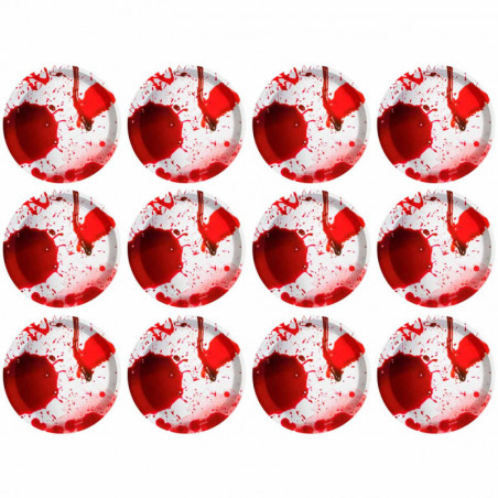 Tradineur - Pack de 12 Platos llanos para postre de Halloween - Diseño de Sangre - Totalmente desechable y Reciclables - Ø 23 cm