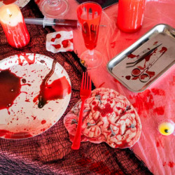 Tradineur - Pack de 12 Platos llanos para postre de Halloween - Diseño de Sangre - Totalmente desechable y Reciclables - Ø 23 cm