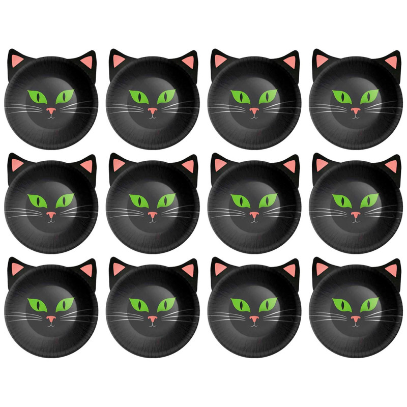 Tradineur - Pack de 12 Cuencos de cartón para Halloween - Capacidad 350 ml - Forma de Gato - Totalmente desechables y Reciclable Tradineur - Pack de 12 Cuencos de cartón para Halloween - Capacidad 350 ml - Forma de Gato - Totalmente desechables y Reciclable