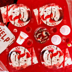 Tradineur - Pack de 12 Cuencos de cartón con diseño de Sangre para Halloween - Capacidad 350 ml - Totalmente desechables y Recic