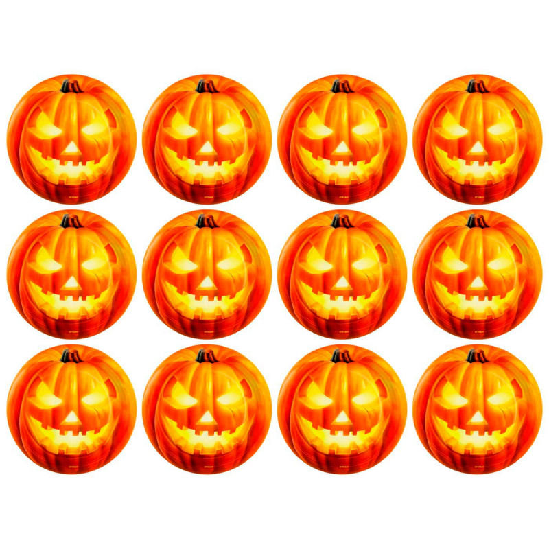 Tradineur - Pack de 12 platos llanos para Halloween - Diseño de Calabaza Iluminada - Totalmente desechable y Reciclables - Ø 23 Tradineur - Pack de 12 platos llanos para Halloween - Diseño de Calabaza Iluminada - Totalmente desechable y Reciclables - Ø 23