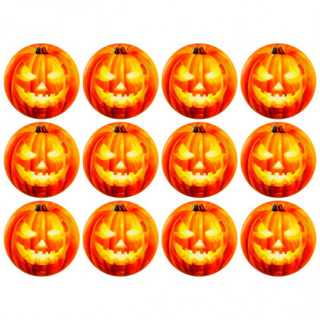 Tradineur - Pack de 12 platos llanos para Halloween - Diseño de Calabaza Iluminada - Totalmente desechable y Reciclables - Ø 23