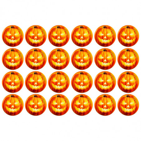 Tradineur - Pack de 24 platos llanos para Halloween - Diseño de Calabaza Iluminada - Totalmente desechable y Reciclables - Ø 17
