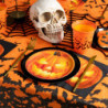 Tradineur - Pack de 24 platos llanos para Halloween - Diseño de Calabaza Iluminada - Totalmente desechable y Reciclables - Ø 17