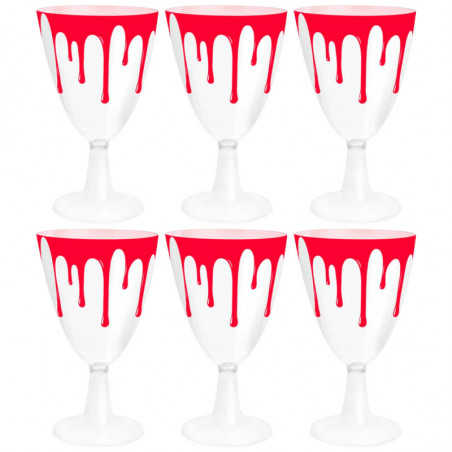 Tradineur - Pack de 6 Copas para Halloween - Diseño de Sangre - Totalmente desechable y Reciclables - Ø 16 x 7,5 cm