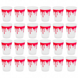 Tradineur - Pack de 24 Vasos para Halloween - Diseño de Sangre - Totalmente desechable y Reciclables - Ø 9 x 10,5 cm