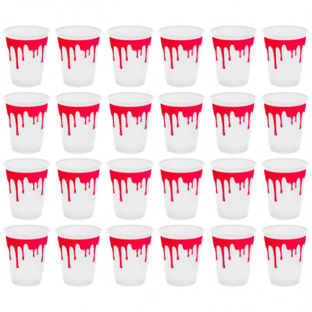 Tradineur - Pack de 24 Vasos para Halloween - Diseño de Sangre - Totalmente desechable y Reciclables - Ø 9 x 10,5 cm