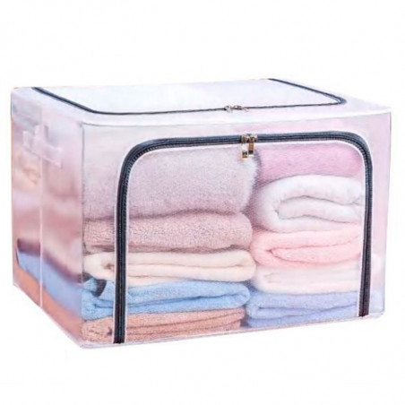 Tradineur - Organizador rectangular de nylon y estructura metálica, caja plegable con cremalleras, ordenación, ropa, fácil de li