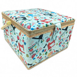 Tradineur - Caja de Costura Portátil Cuadrada - Fabricado en Madera y Poliéster - Cuenta con Bandeja de 7 Compartimentos - Ideal