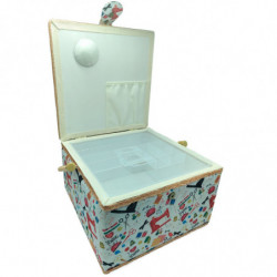 Tradineur - Caja de Costura Portátil Cuadrada - Fabricado en Madera y Poliéster - Cuenta con Bandeja de 7 Compartimentos - Ideal