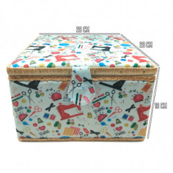 Tradineur - Caja de Costura Portátil Cuadrada - Fabricado en Madera y Poliéster - Cuenta con Bandeja de 7 Compartimentos - Ideal