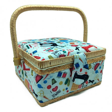 Tradineur - Caja de Costura Portátil Cuadrada - Fabricado en Madera y Poliéster - Cuenta con Bandeja de 4 Compartimentos - Ideal