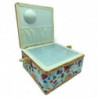 Tradineur - Caja de Costura Portátil Cuadrada - Fabricado en Madera y Poliéster - Cuenta con Bandeja de 4 Compartimentos - Ideal