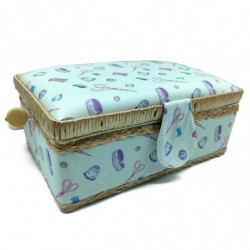 Tradineur - Caja de Costura Portátil Rectangular - Fabricado en Madera y Poliéster - Cuenta con Bandeja de 4 Compartimentos - Id