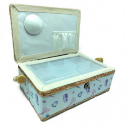 Tradineur - Caja de Costura Portátil Rectangular - Fabricado en Madera y Poliéster - Cuenta con Bandeja de 4 Compartimentos - Id
