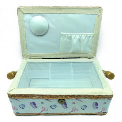 Tradineur - Caja de Costura Portátil Rectangular - Fabricado en Madera y Poliéster - Cuenta con Bandeja de 4 Compartimentos - Id
