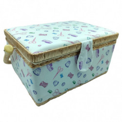 Tradineur - Caja de Costura Portátil Rectangular - Fabricado en Madera y Poliéster - Cuenta con Bandeja de 4 Compartimentos - Id