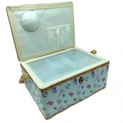Tradineur - Caja de Costura Portátil Rectangular - Fabricado en Madera y Poliéster - Cuenta con Bandeja de 4 Compartimentos - Id