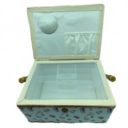 Tradineur - Caja de Costura Portátil Rectangular - Fabricado en Madera y Poliéster - Cuenta con Bandeja de 4 Compartimentos - Id