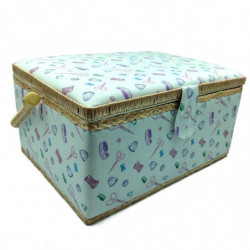 Tradineur - Caja de Costura Portátil Rectangular - Fabricado en Madera y Poliéster - Cuenta con Bandeja de 7 Compartimentos - Id