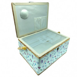 Tradineur - Caja de Costura Portátil Rectangular - Fabricado en Madera y Poliéster - Cuenta con Bandeja de 7 Compartimentos - Id