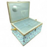 Tradineur - Caja de Costura Portátil Rectangular - Fabricado en Madera y Poliéster - Cuenta con Bandeja de 7 Compartimentos - Id