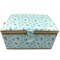 Tradineur - Caja de Costura Portátil Rectangular - Fabricado en Madera y Poliéster - Cuenta con Bandeja de 7 Compartimentos - Id