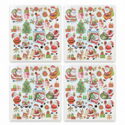 Tradineur - Pack de 4 Láminas de Pegatinas Adhesiva Navideñas - Acabado Metálico - Fabricado en Plástico - Complemento decorativ
